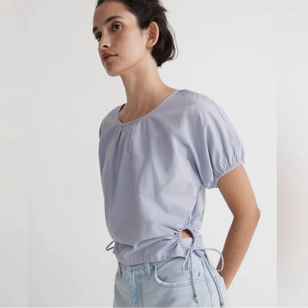 Madewell Plus Poplin Puff-Sleeve Cutout Crop Top